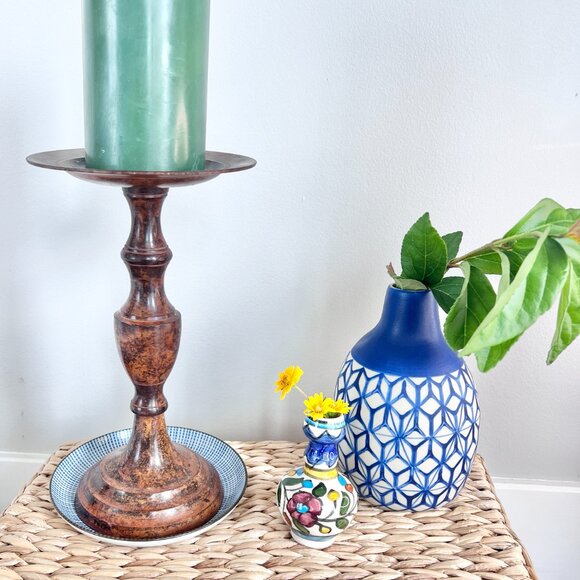 Vintage 10 inch Tall Metal Candle Holder Candlestick Rustic Decor - Picture 4 of 10